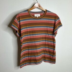 THE GREAT. Short Sleeve Striped Tee in Rust, Pink, Blue, Olive